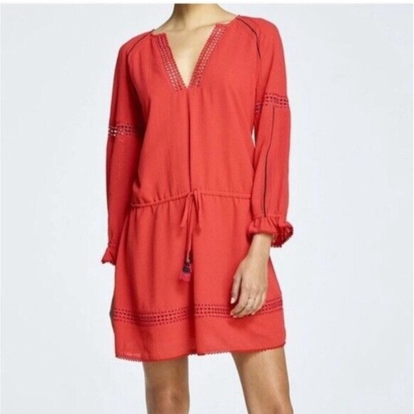 Rebecca Minkoff red bohemian dress drawstring, elastic waist with tassels size 6 - Picture 6 of 15